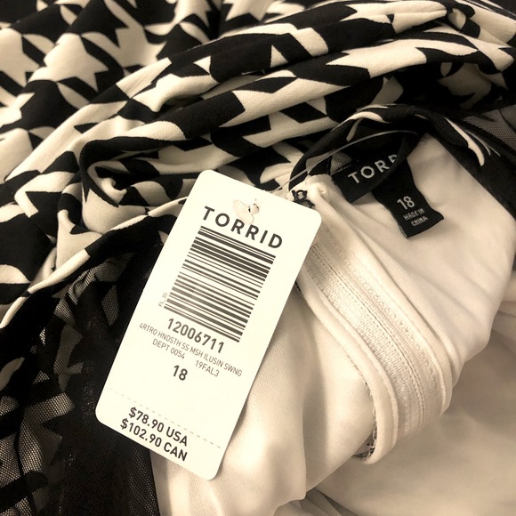 Torrid Black & White Houndstooth Print MIDI Mesh Swing Dress Sweetheart Neckline - Picture 5 of 6